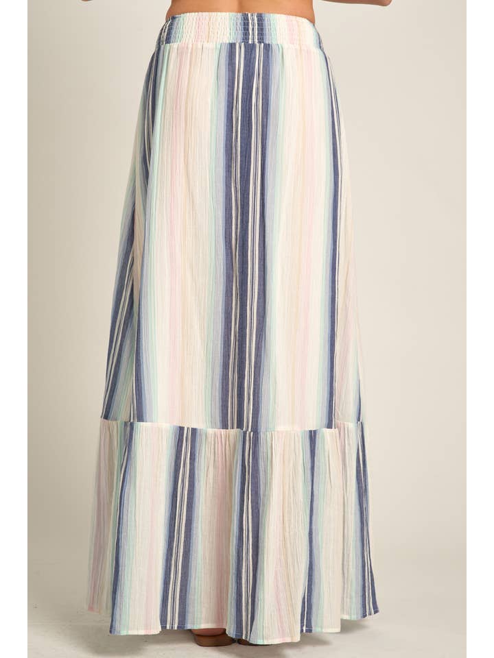 Multi Striped Tiered Maxi Skirt for wholesale on Faire