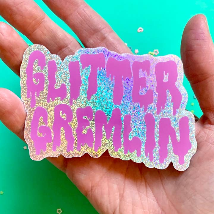 Glitter Gremlin Vinyl Sticker for wholesale by Peach Beast