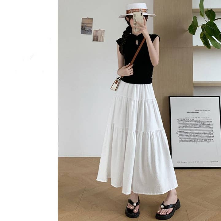 Jupe midi évasée taille haute blanche pour la vente par UZ Wholesale Store