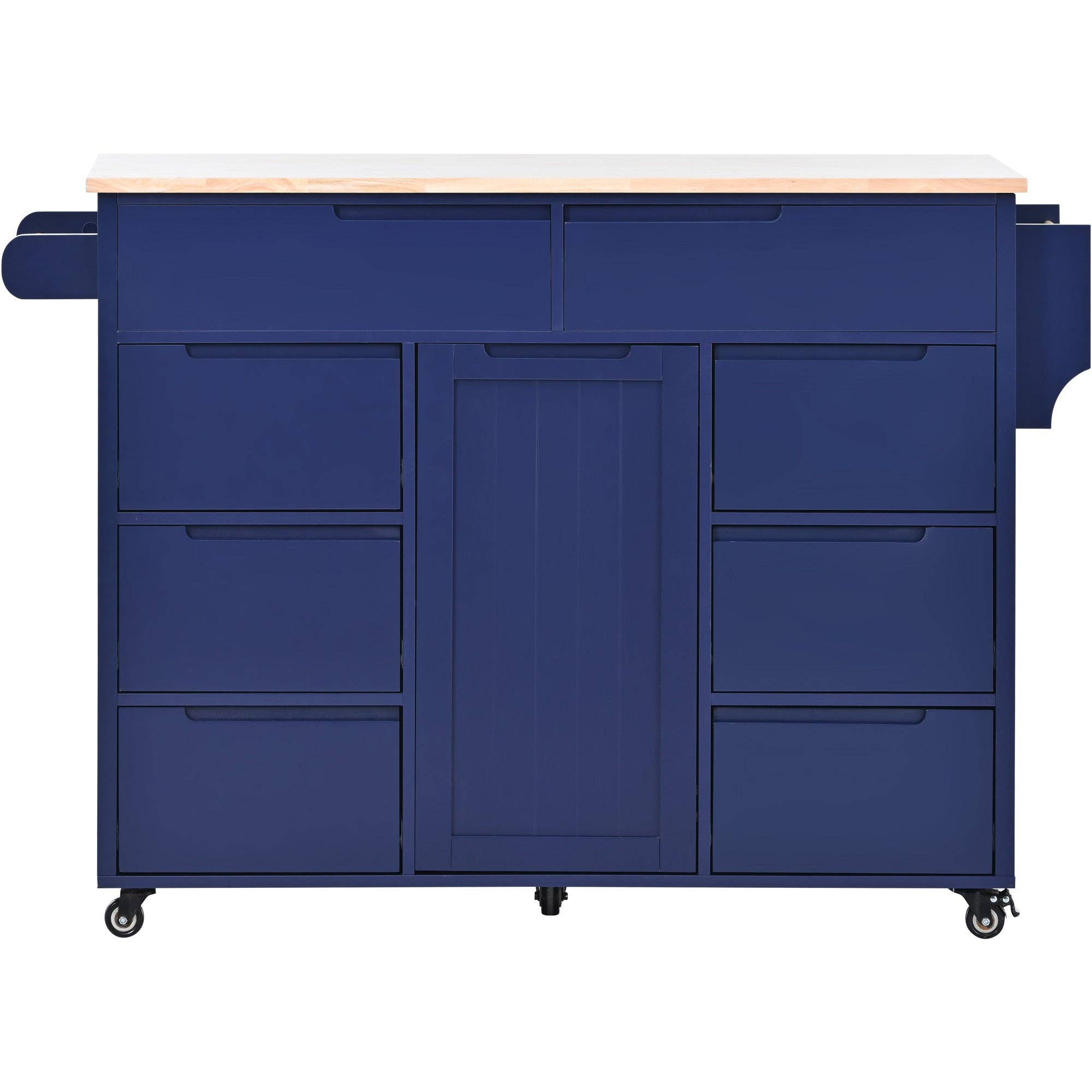 39F Inc. - Wholesale Kitchen Storage/Organizer - 53" Dark Blue Kitchen Island Cart with 8 Drawers & Wood 8