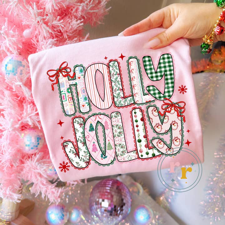 Camiseta gráfica de Natal Holly Jolly por atacado de Rebellious Rose LLC