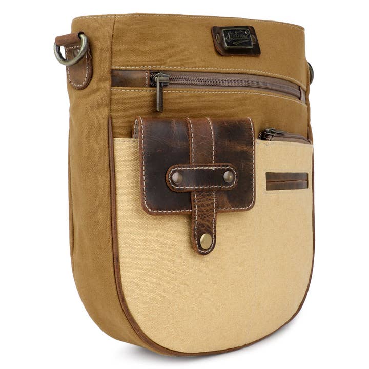 Sixtease Bags USA - Venta al por mayor Bandolera - Mujer - Bandolera de lona y cuero para mujer, color bronceado/león2