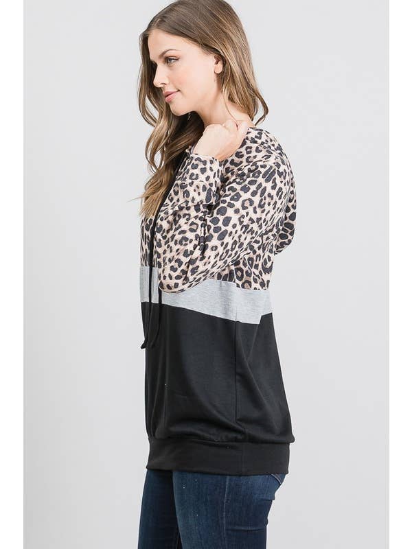 Brown ET5145-13 ANIMAL AND SOLID HOODED TOP for wholesale on Faire