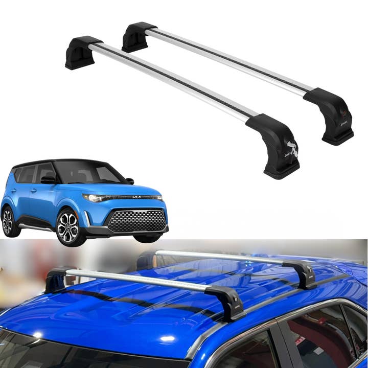 220lb Roof Rack Cross Bars for Kia Soul 2020-2026 Fits Fixed Points Roofs Silver for wholesale by Erkul Auto USA
