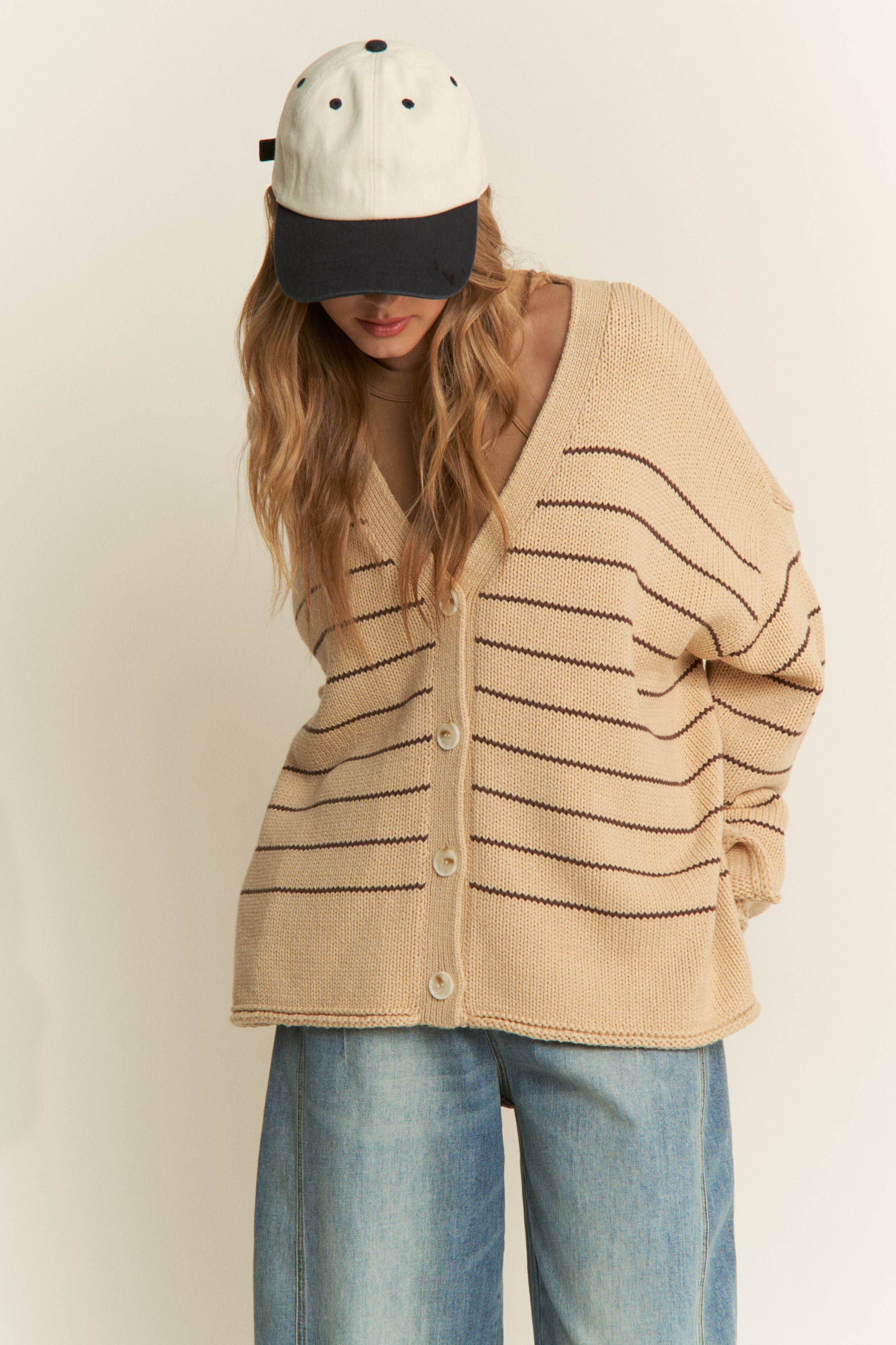 Taupe Drop Shoulder V-Neck Knit Cardigan for wholesale on Faire2