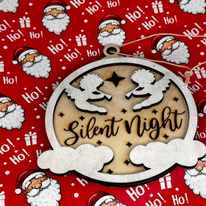 Décoration de Noël 3D en forme d'ange en bois découpé au laser pour une nuit silencieuse pour la vente par Bumbletwist