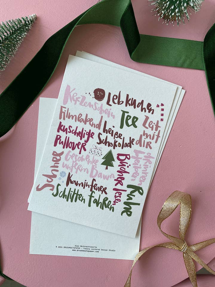 Postal "Palavras de Natal" Cartão de Natal - Brush Lettering por atacado de brushmeetspaper