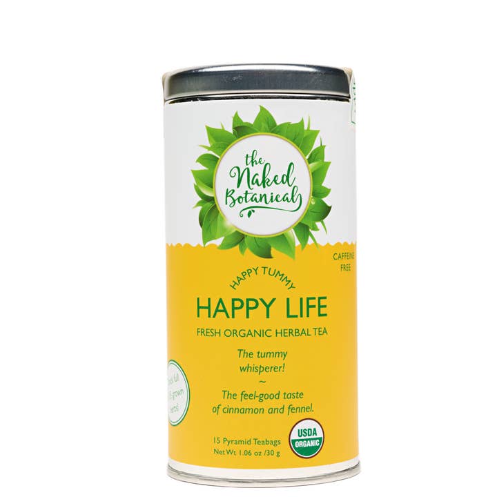 The Naked Botanical - Wholesale Health/Detox Tea - Happy Tummy Happy Life Herbal Tea - 15 Pyramid Tea Bag Tins