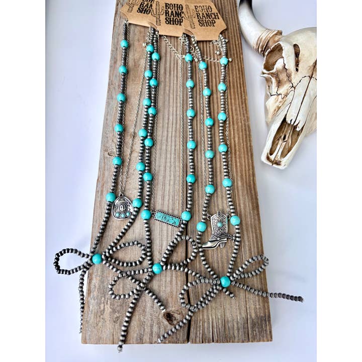 Boho Ranch Shop - Wholesale Pendant/Charm Necklace - 2 Layer Western Style Coquette Bow & Pendant Necklace3