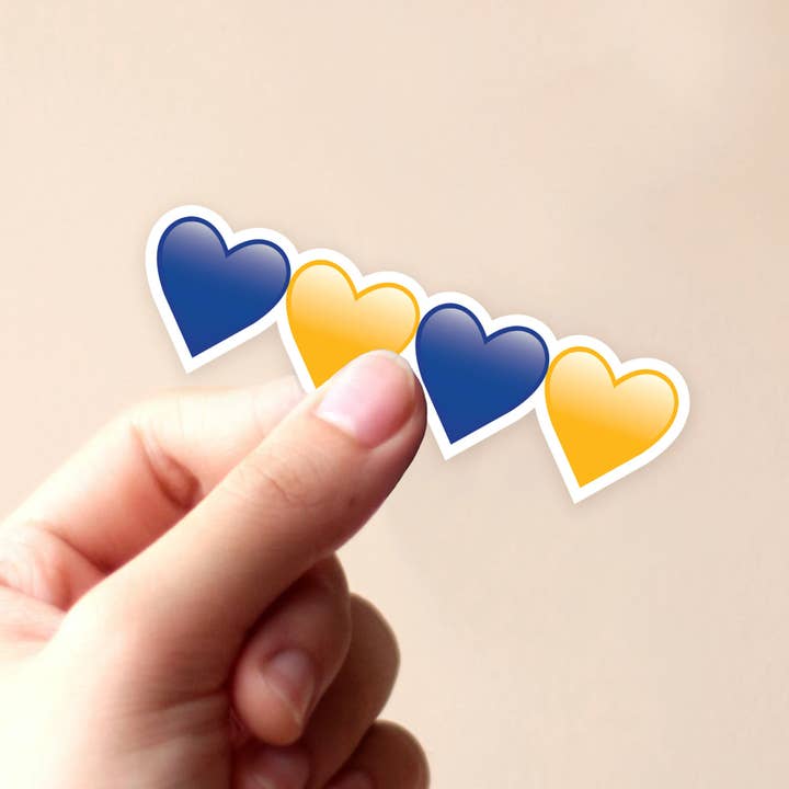 Blue and Yellow Hearts Pittsburgh Spirit Vinyl Sticker for wholesale by Luna Stella Studio