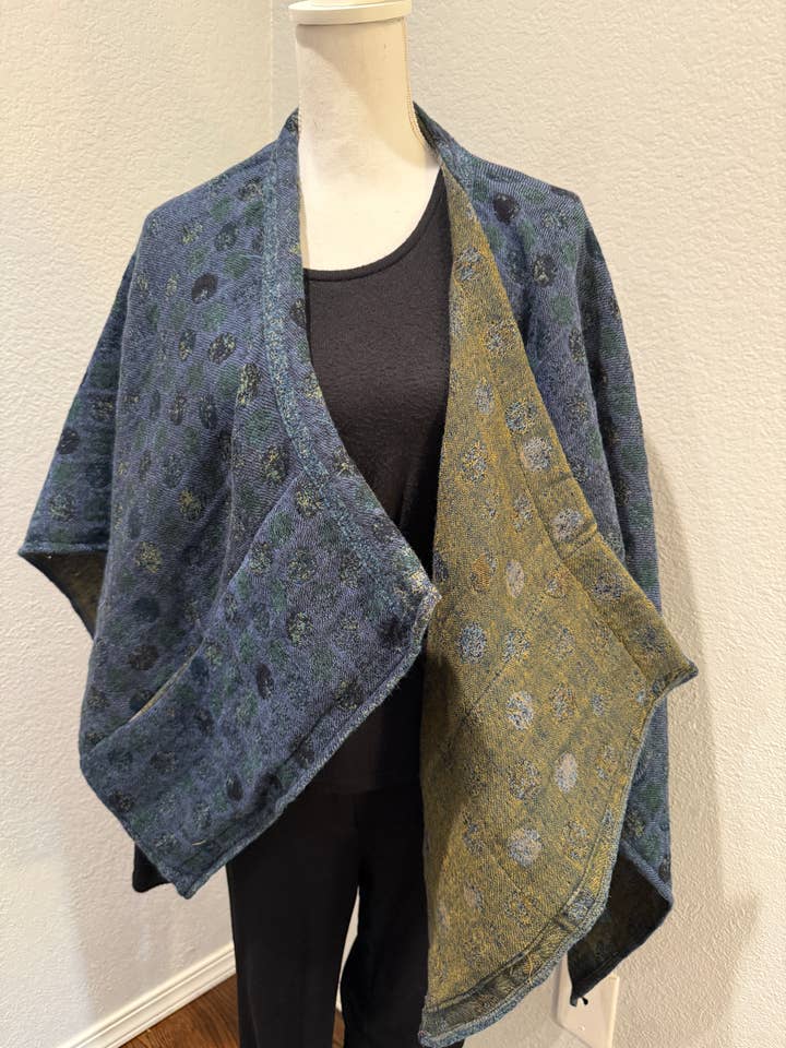 515/Poncho Cape~Teal Dots NEW ! for wholesale by In Style Scarves