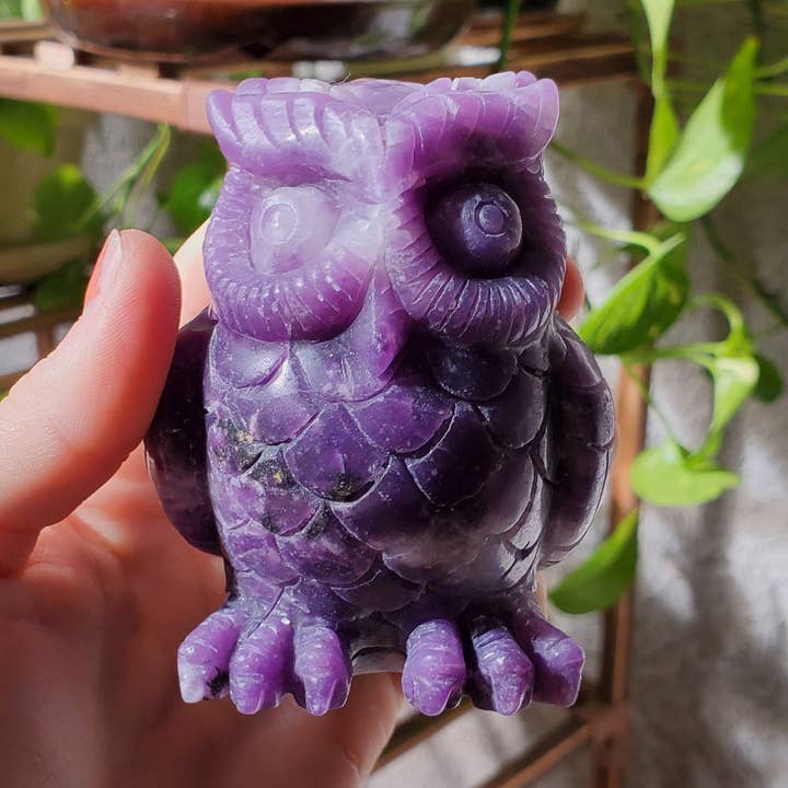 Lepidolite Carved Owl Figure for wholesale by Copper Bug Jewelry