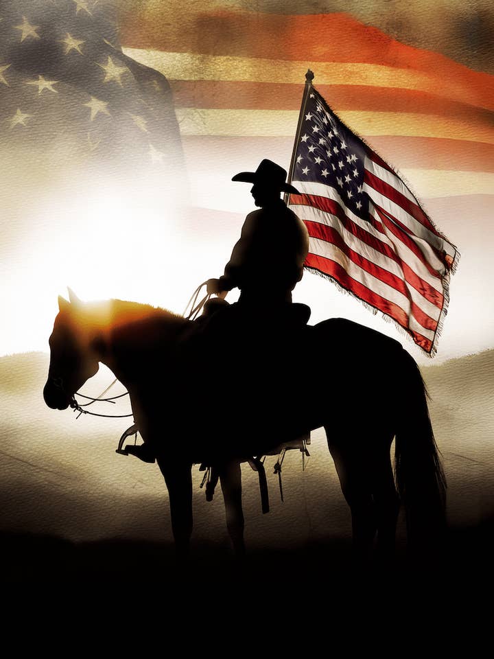 American Life- Silhouette of Cowboy - Americana Country Life Art Prints - 8"x10" Artwork for 11"x14" Frame for wholesale by Mowbi