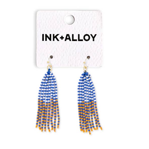 INK + ALLOY - Wholesale Tassel Earrings - Game Day Tassel Seed Bead Earrings Blue + Orange Wholesale3