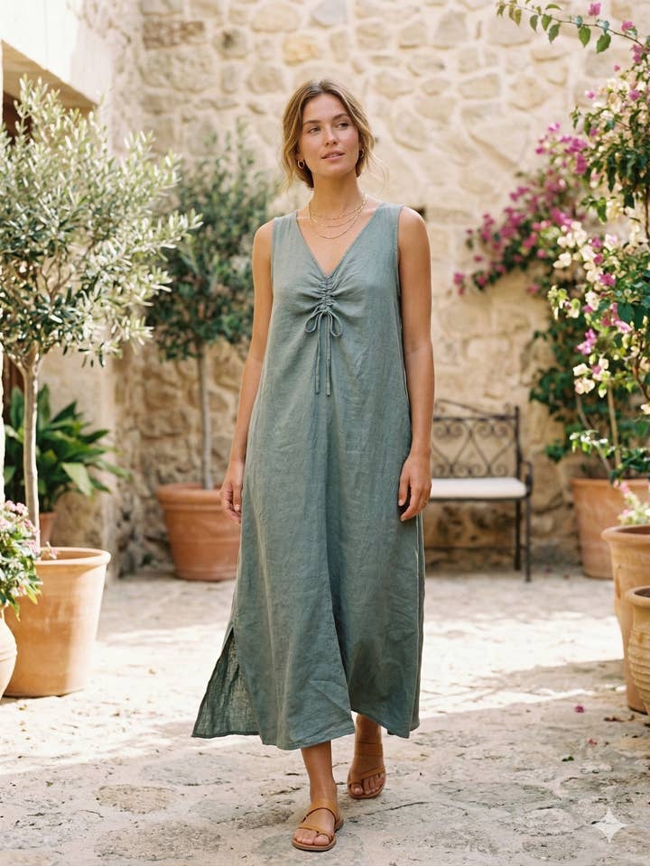 Ref-00044 VESTIDO SISA LINO 100% para venta al por mayor de Linen & More