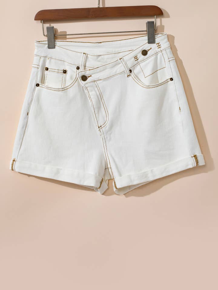 White Asymmetric Waist Design Stylish Denim Shorts for wholesale on Faire