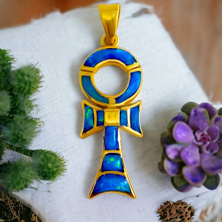 ALADDIN'S LAMP JEWELRY - Venta al por mayor Abalorios/colgantes individuales - Colgante de ópalo Ankh de oro con la llave de la vida