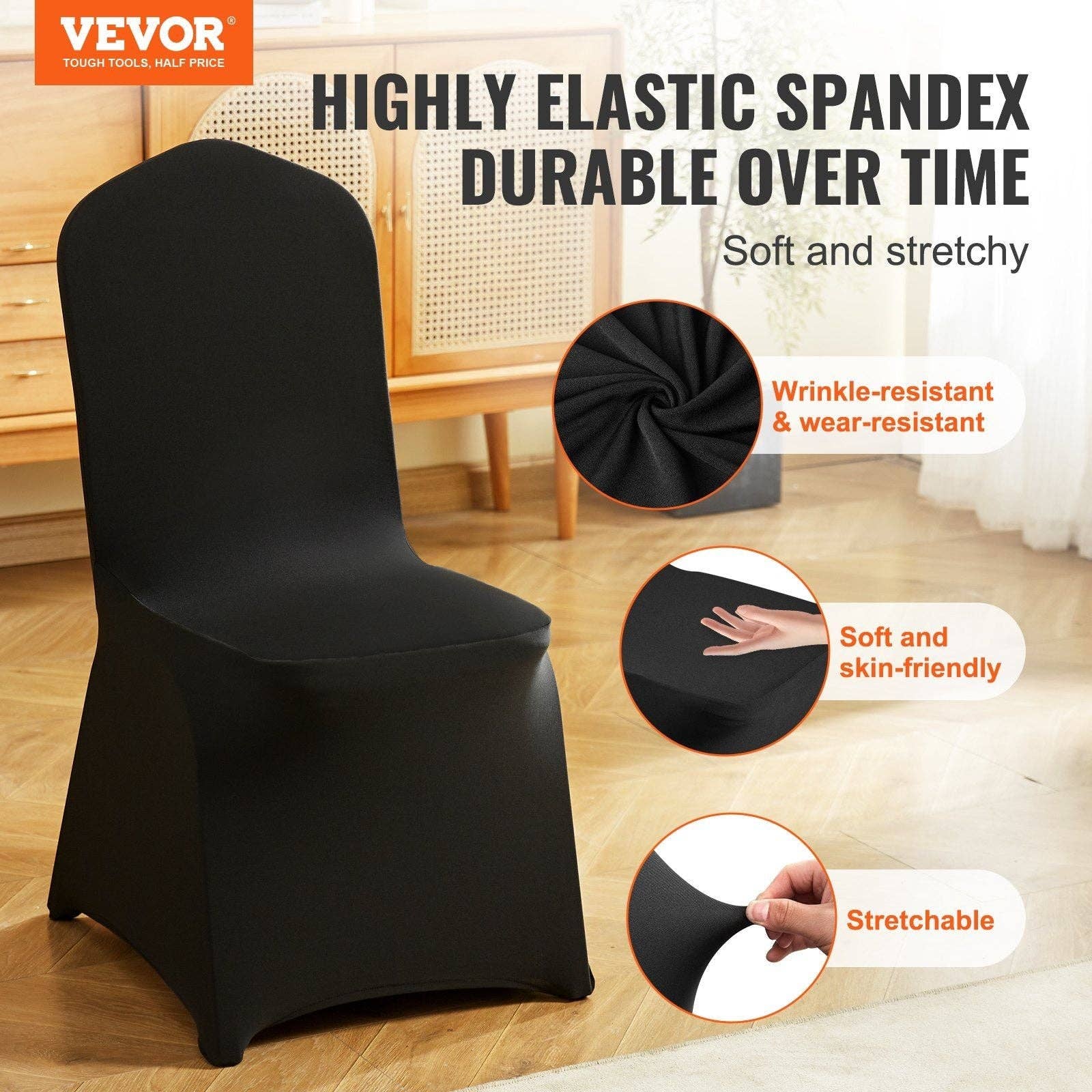 Black Stretch Spandex Folding Chair Covers, Universal Fitted Chair Cover, Removable Washable Protective Slipcovers, for Wedding, Holiday, Banquet, Party, Celebration, Dining (50PCS Black) for wholesale on Faire1