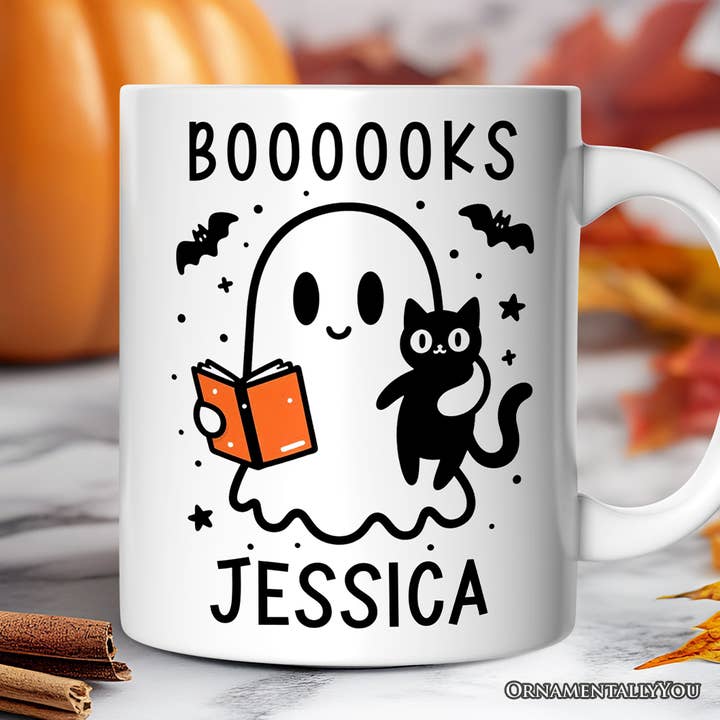 OrnamentallyYou - Wholesale Coffee mug - Boooooks and Purrs Gift Halloween Mug1