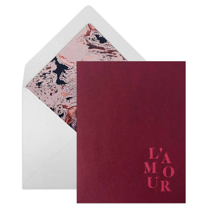 Cartão L'amour com tipografia em negrito e envelope marmorizado por atacado de Paper Provision