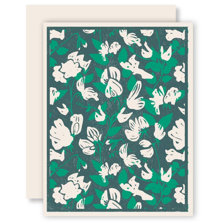 Sweet Peas (White) Letterpress Card for wholesale by Heartell Press