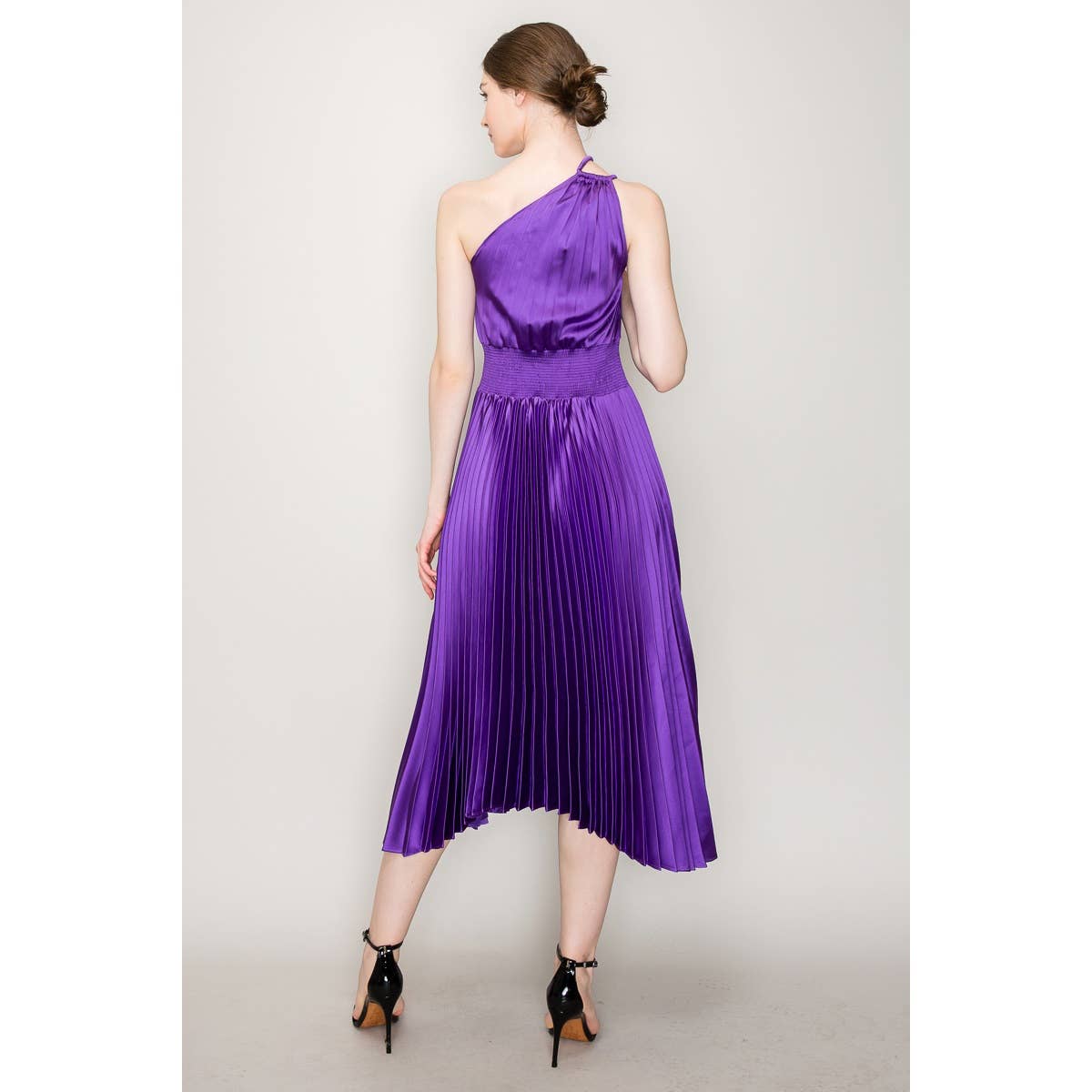 INA - Wholesale Dress - Women's - One-Shoulder Double Strap Pleated Satin Dress14
