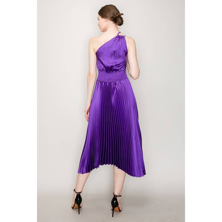 INA - Wholesale Dress - Women's - One-Shoulder Double Strap Pleated Satin Dress14