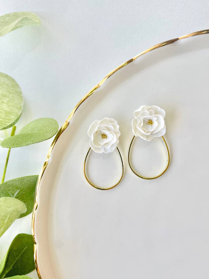 Flower with gold hoop stud for wholesale by E & M Creative Design Co.