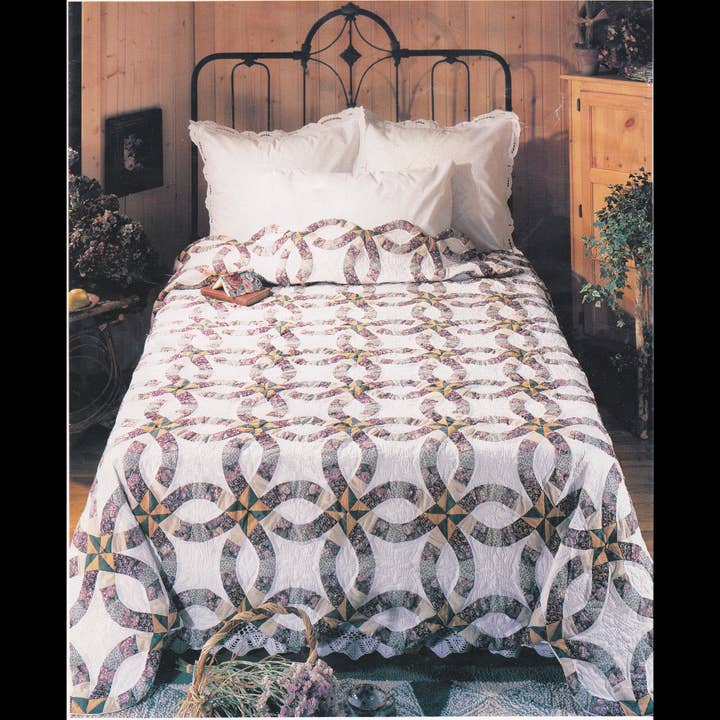 Purple & Green Double Wedding Ring Quilt - Hand-Quilted 1980 for wholesale by Eastern Sunrise Lace And Linens Inc.