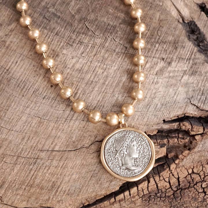 PennyLine inc - Wholesale Pendant/Charm Necklace - Coin Chunky Ball Chain Statement Necklace – Gold and Silver Tone11
