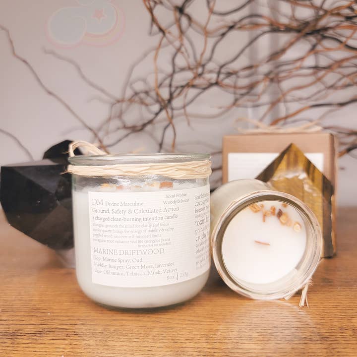 Divine Masculine Intention Candle Marine Driftwood Toxinfree for wholesale by Baddee Eleganza