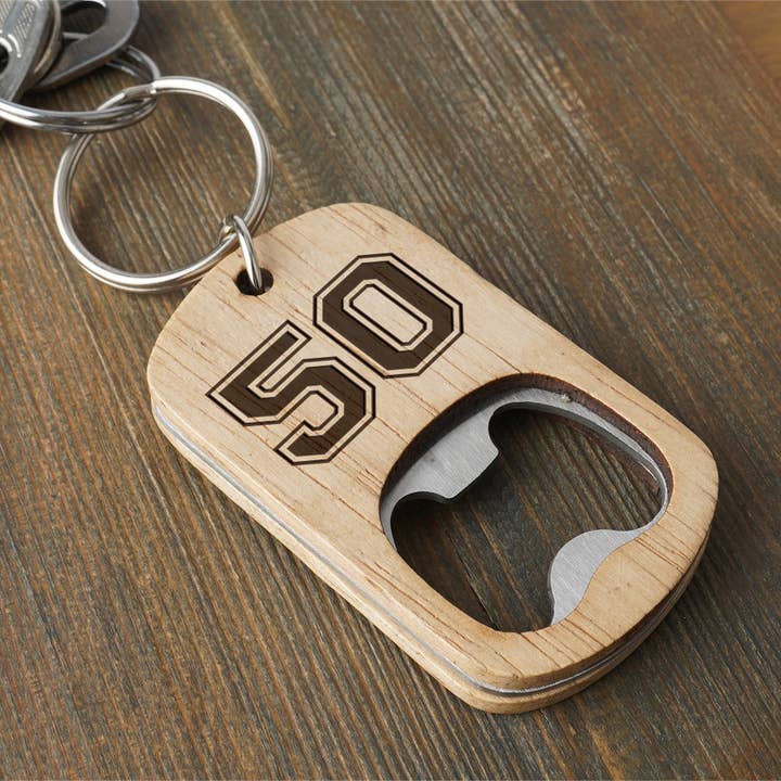 CGB Giftware - Wholesale Bottle/wine opener - '50' Oak Bottle Opener Keyring