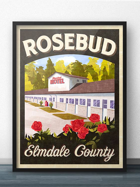 Rosebud Motel Elmdale County Retro Vintage Travel Poster (for Schitt's Creek fans) for wholesale by WindowShopGal
