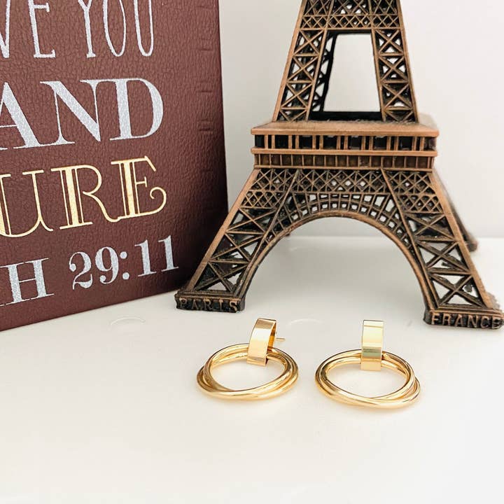 Housegoldjewelry - Vente Boucles d'oreilles pendantes - Boucles d'oreilles créoles doubles, créoles, créoles pendantes,5