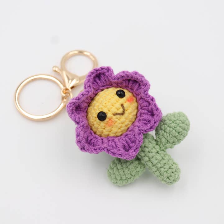 Sparkle Being - Wholesale Keychain – Women's - Hand-Crochet Seeking Sunshine Purple Flower Pal Keychain will brighten your day1