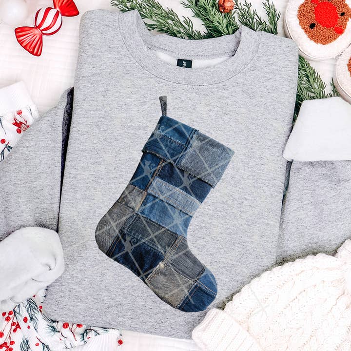 Denim Stocking Patchwork #2658 DTF Transfer for wholesale by Flawless Transfers