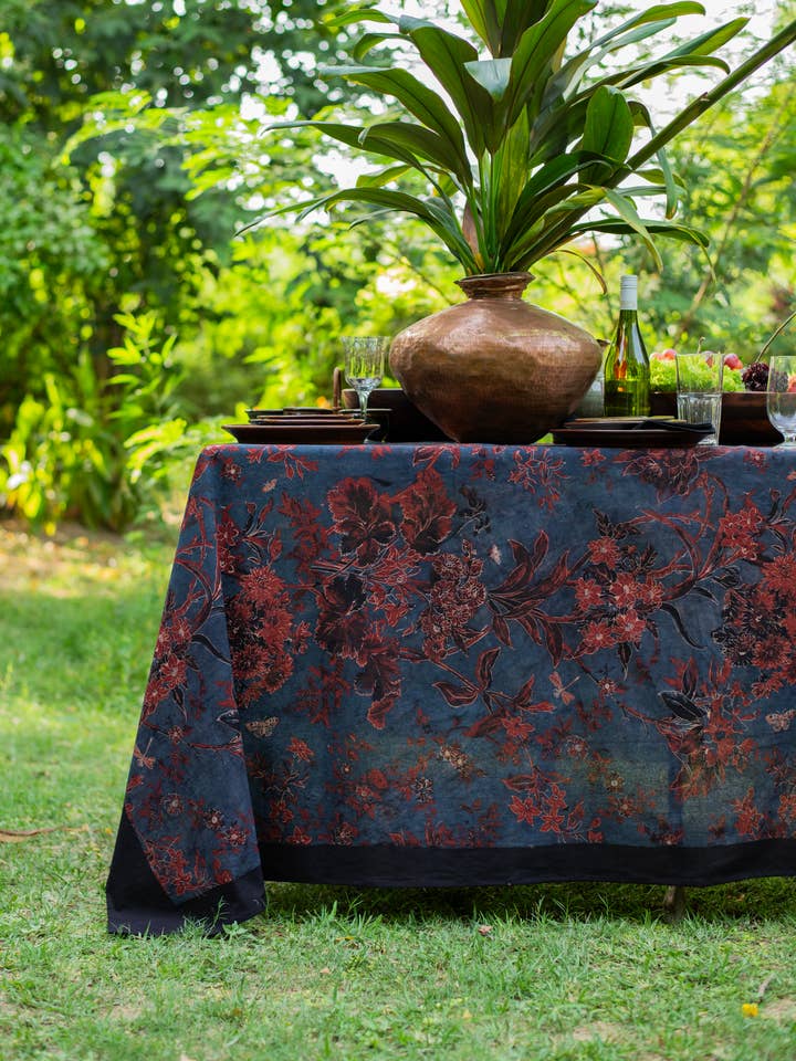 Corsica Indigo Tablecloth or Bedcover for wholesale by Handprint
