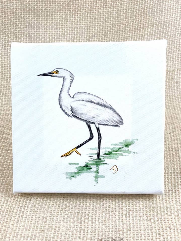 Snowy Egret Mini lærred, Arkivtryk, Fuglemaleri for engroshandel hos Streetlightbirds