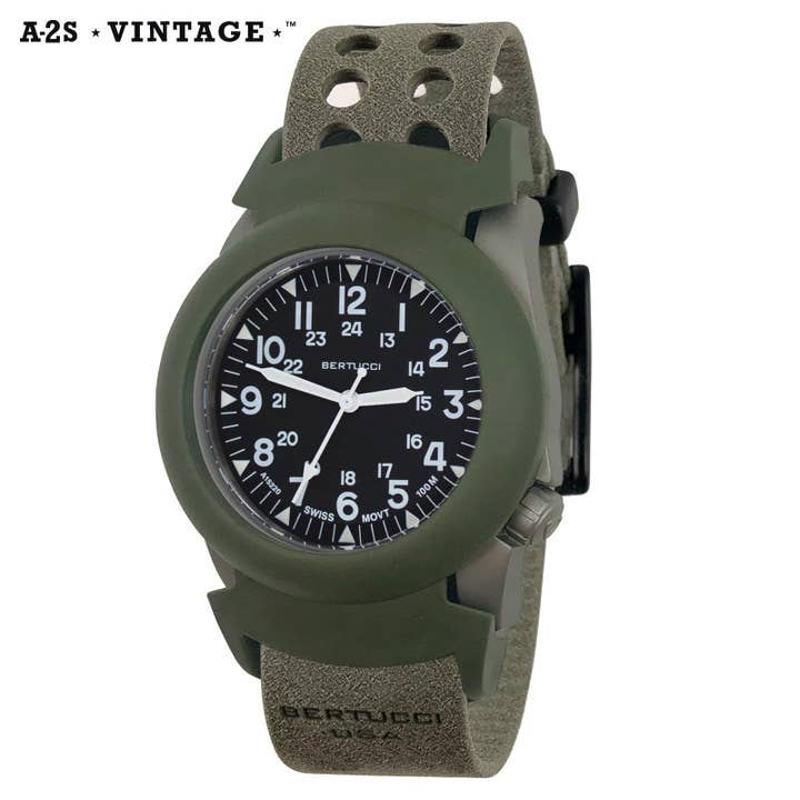 A-2S Vintage Black Dial Military Watch with Tridura Band for wholesale by Bertucci