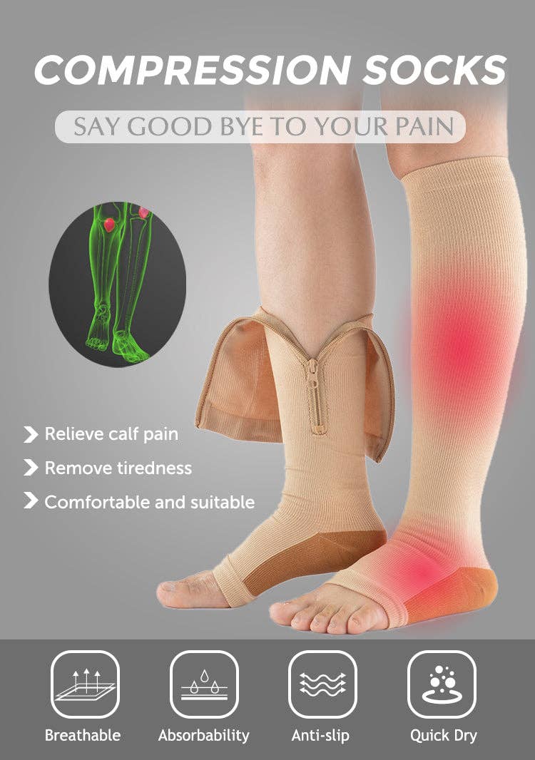 VIGOR - Wholesale Socks - Unisex - Zipper Compression Socks, Calf Knee High, Open Toe Support10