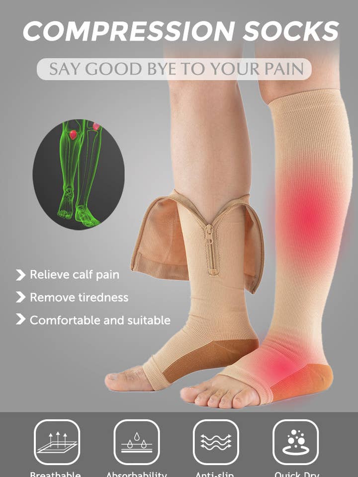 VIGOR - Wholesale Socks – Unisex - Zipper Compression Socks, Calf Knee High, Open Toe Support10