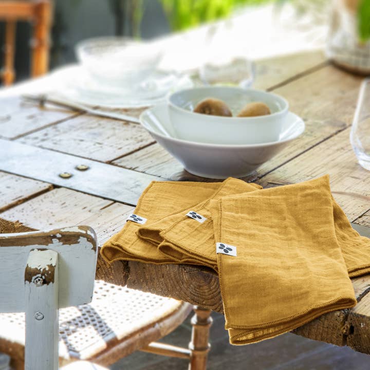 L'effet Papillon - Wholesale Dinner & Cloth Napkin - Set of 3 cotton gauze napkins 40 x 40 cm GAÏA Safran1