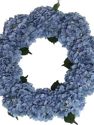 24" Blue Hydrangea Wreath - Stunning Artificial Floral Decor for wholesale by Larksilk