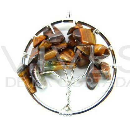 Colgante Árbol de la Vida con Ojo de Tigre - Baño de Plata para venta al por mayor de Vives de la Cortada S.L