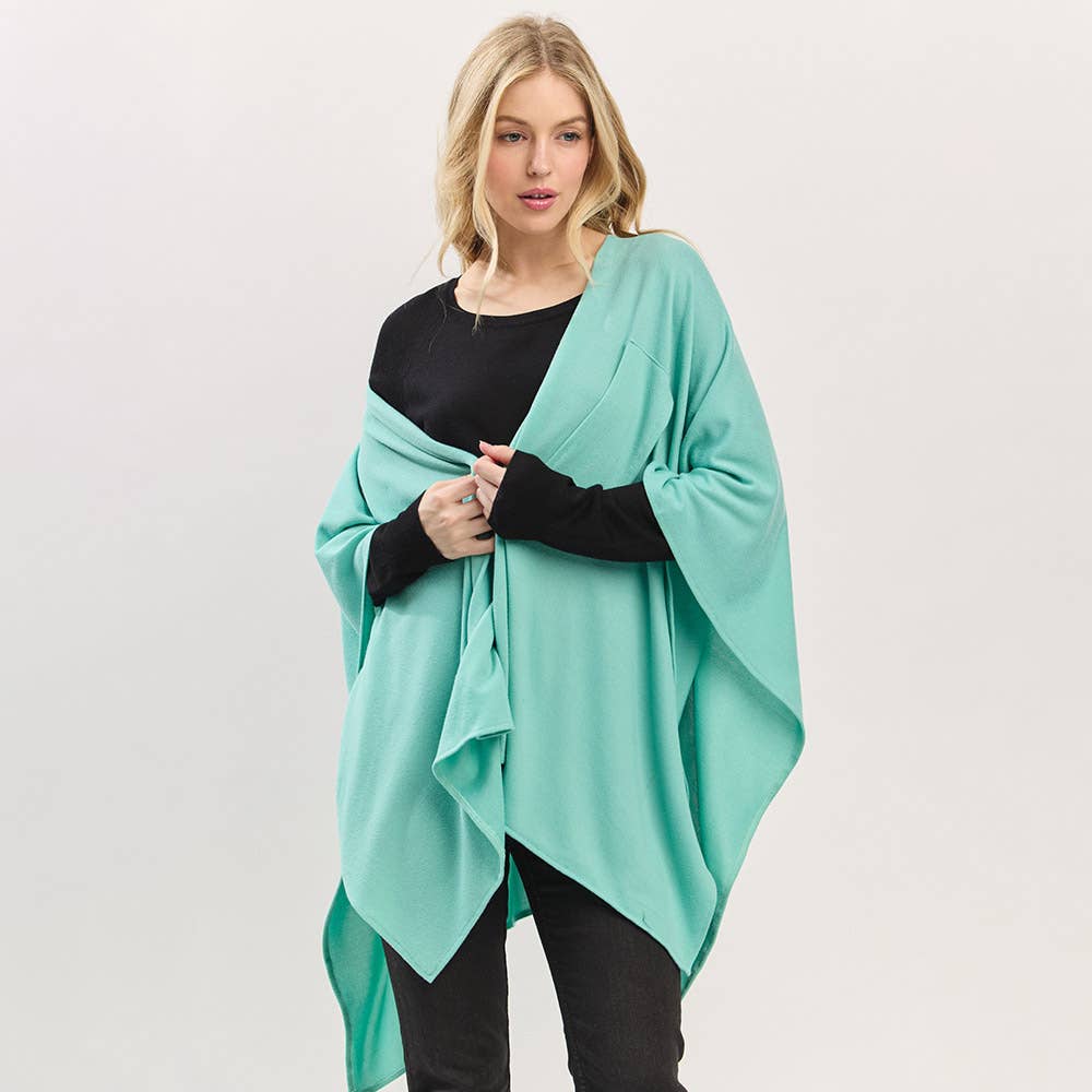 Sensibling Corp. - Wholesale Poncho - Dames - Asymmetrische Zoom Solide Doorknoop Gedrapeerde Strik-Voorkant Wikkelponcho1