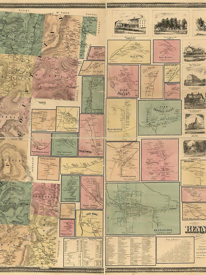 Kaart van Bennington County, Vermont 1856 voor wholesale door Relic Map Co.