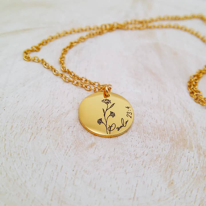 BIBLE VERSE WILDFLOWER NECKLACE for wholesale by Avy + Tay