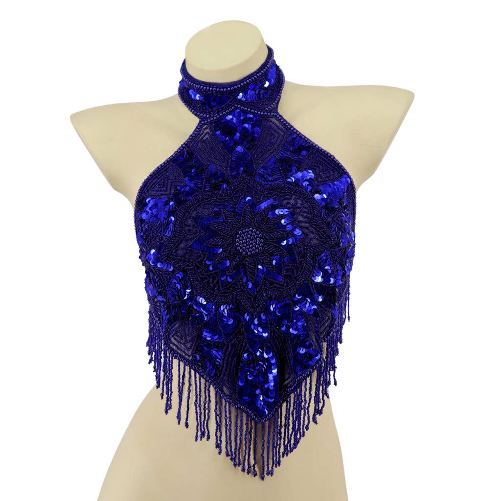 Western Fashion – wholesale Blus - Dam – Pärlad halterneck-topp med medaljongmönster0