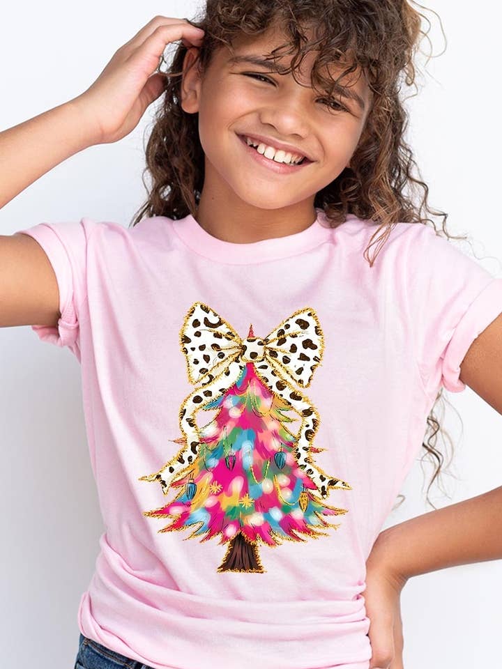 Kleurrijke kerstboom-T-shirts voor kinderen met imitatieglitter voor wholesale door COLORBEAR