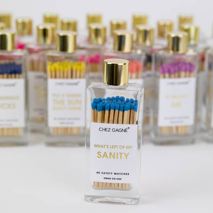 Chez Gagné - Wholesale Matches - Left of My Sanity - Glass Bottle Safety Matches - Bright Blue2